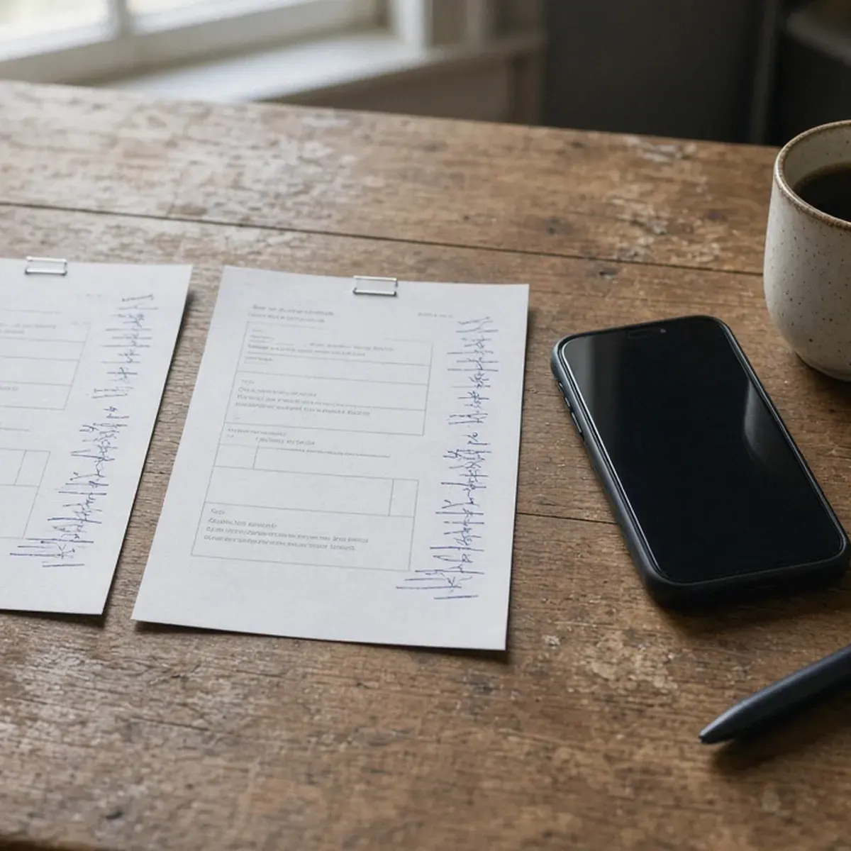 Two paper estimates side by side on a kitchen table